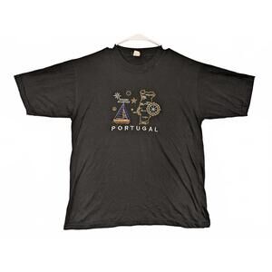 Portugal Embroidered Map Sailing Graphic Tourist T-Shirt Mens Large